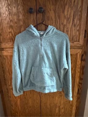 Cozy Plush Half-Zip Hoodie in Light Aqua